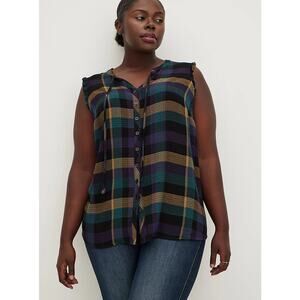 Torrid Ruffle Tank - Crinkle Flannel Gauze Multi Plaid Size 00 10 Large